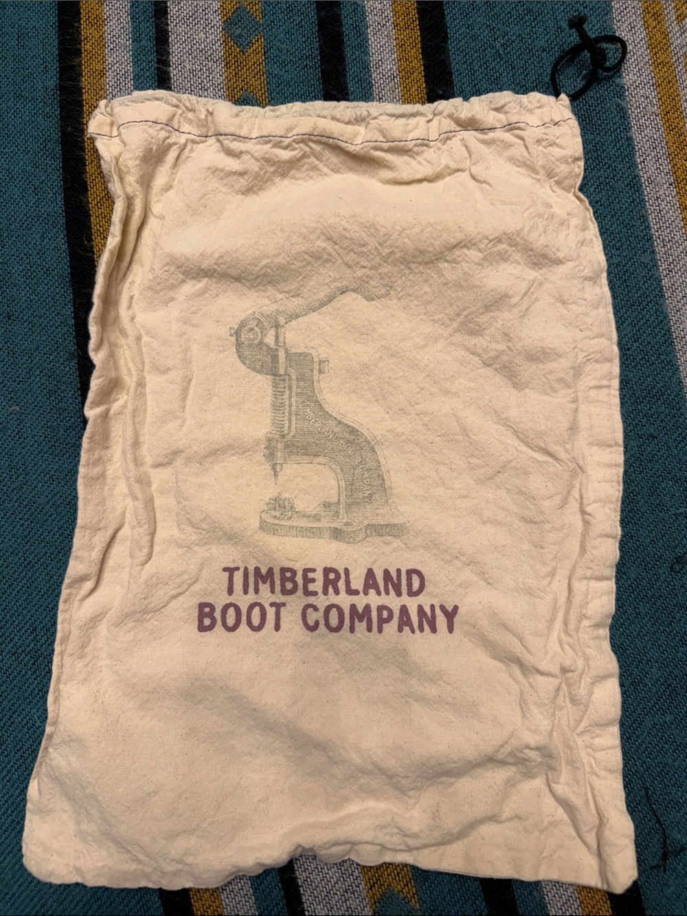 Timberland Cream Drawstring Boot Bag with Purple Logo